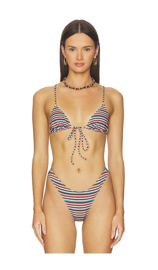 heavy manners triangle front tie bikini top in blue,orange.