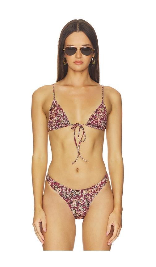 heavy manners triangle front tie bikini top in burgundy.
