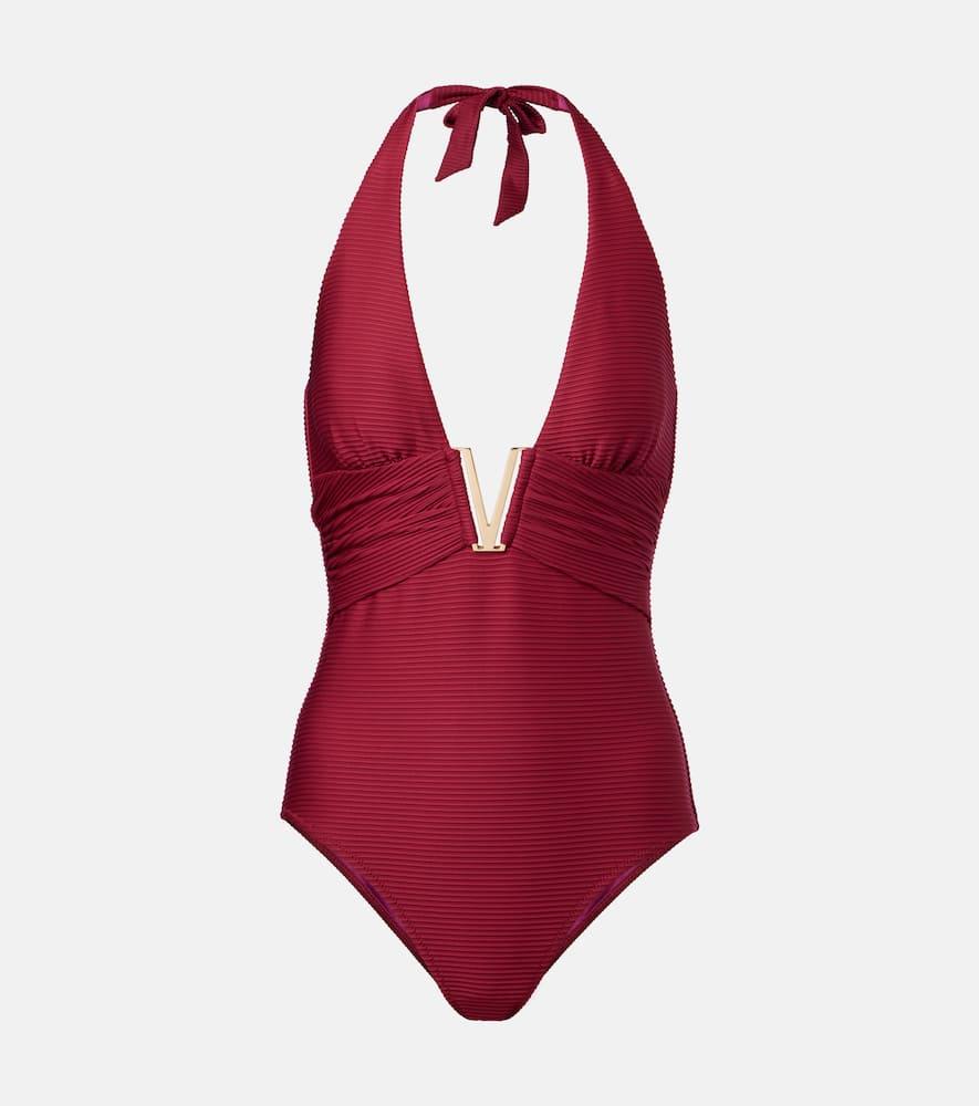 heidi klein cassis halterneck ruched swimsuit