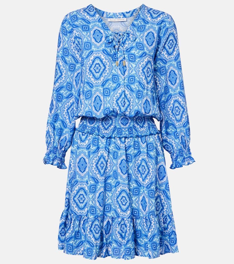 heidi klein mykonos printed smocked minidress