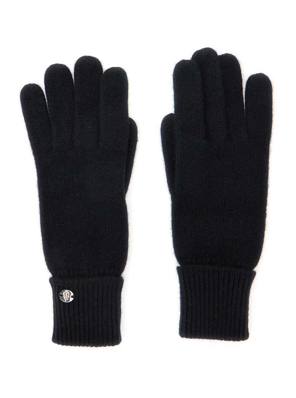 helen kaminski blaire black gloves with logo plaque detail on the front and ribbed details in cashmere woman