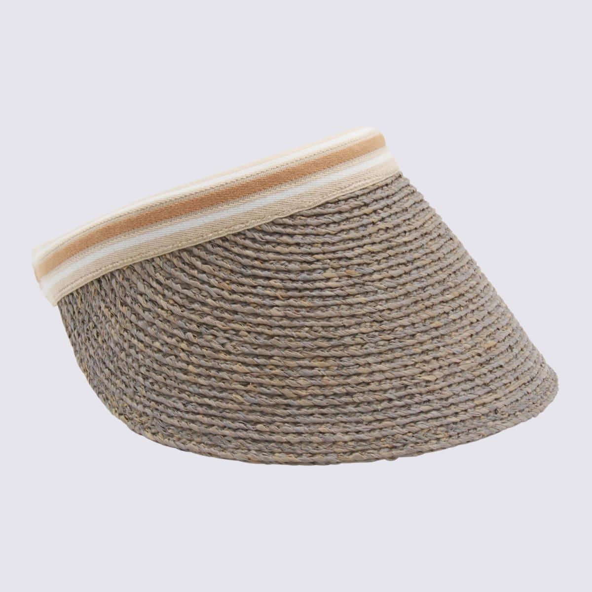 helen kaminski grey and beige raffia hat