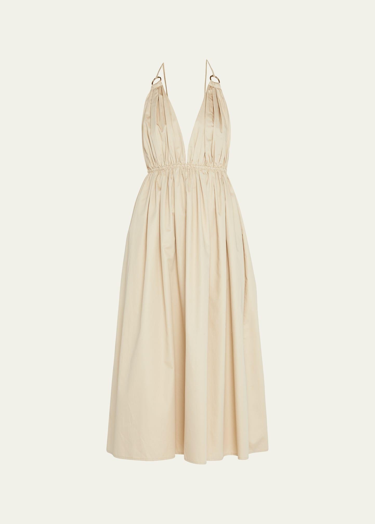 helen plunging halter cotton midi dress