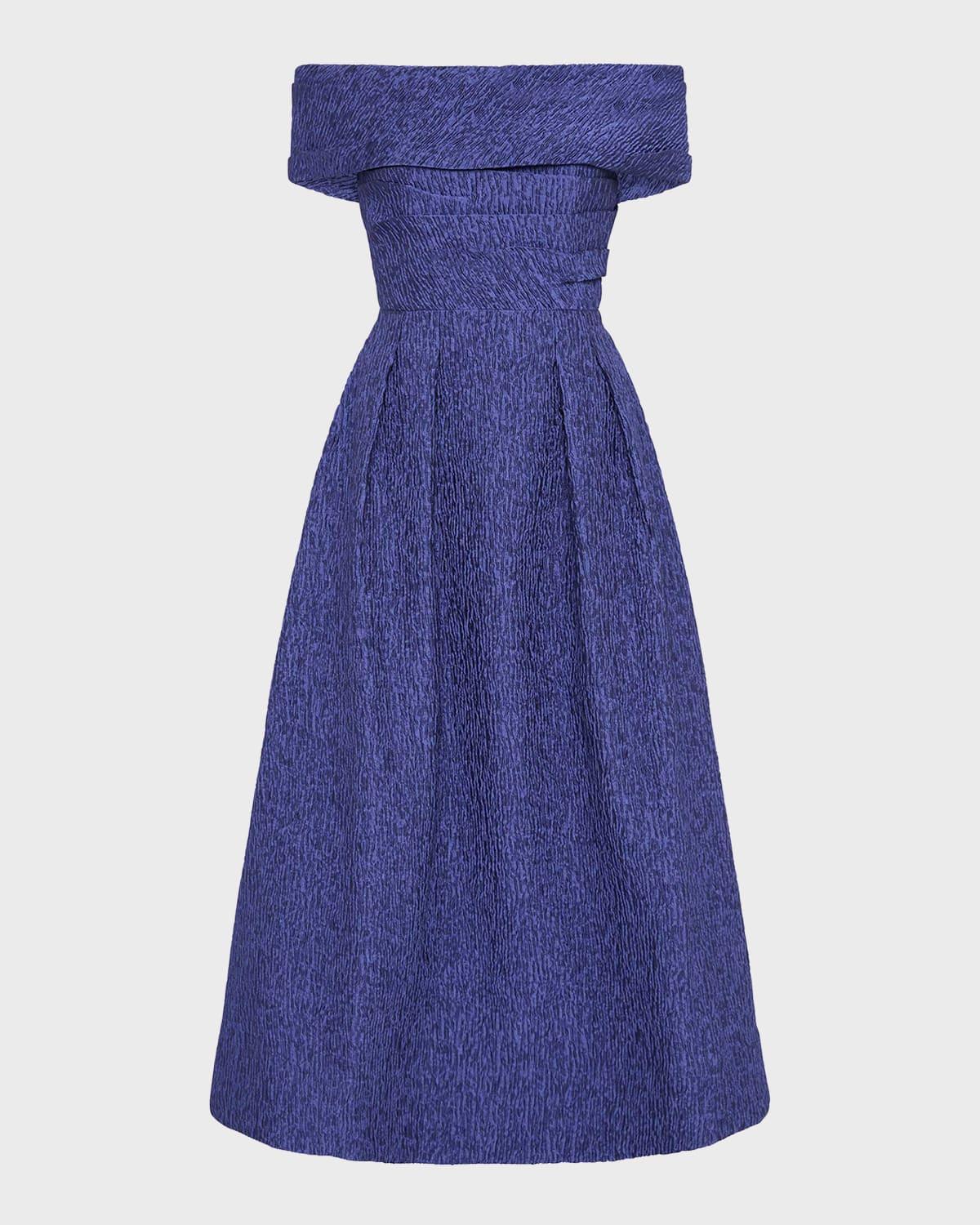 helene pleated off-shoulder jacquard midi dress