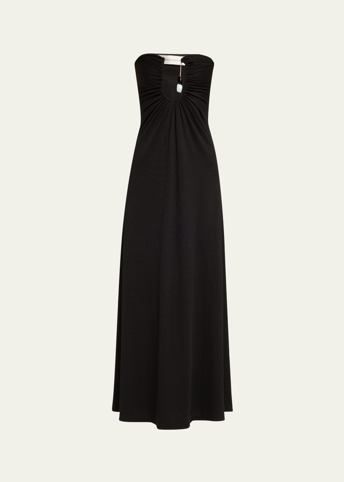 helix crystal ribbed strapless dress