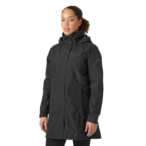 helly-hansen women's aden waterproof breathable hooded long rain jacket, black, medium