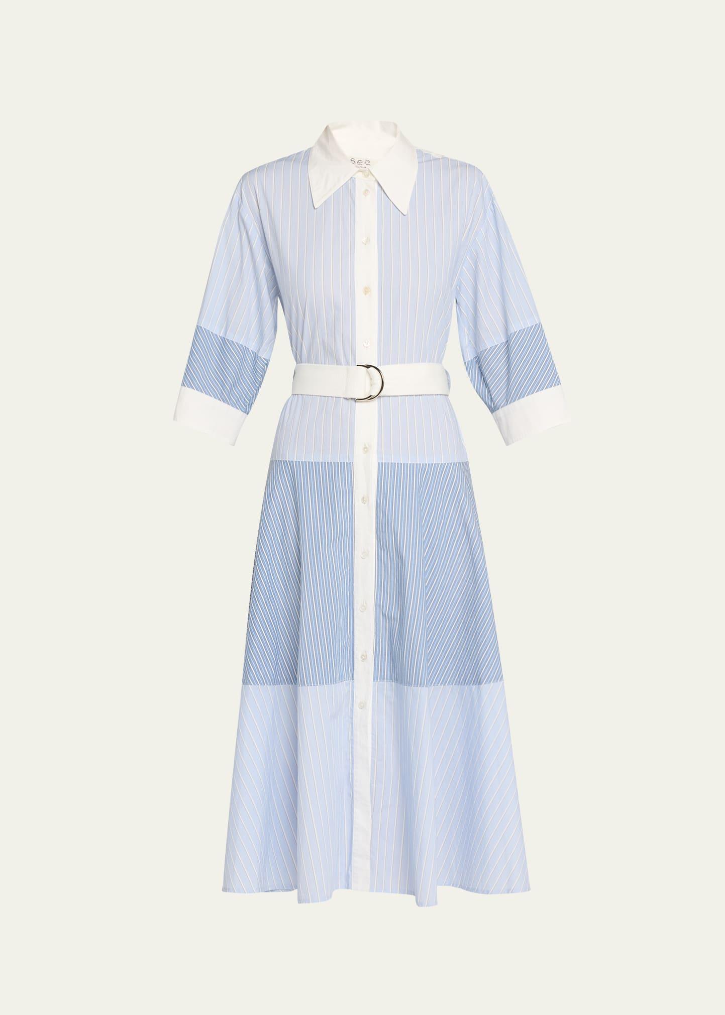 helmi stripe belted shirtdress