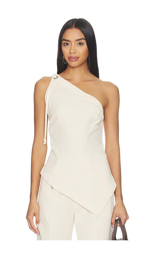 helmut lang asymmetrical sailor top in beige.
