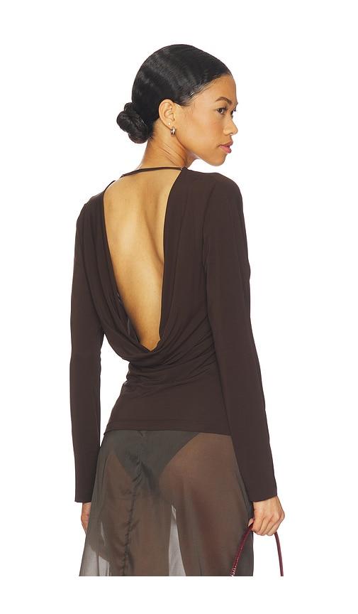 helmut lang cowl back long sleeve top in brown.
