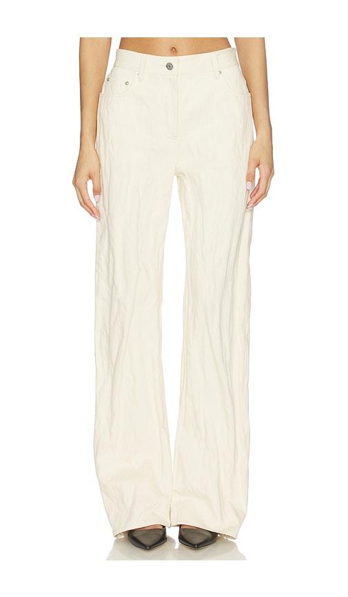 helmut lang crushed relaxed bootcut pant in cream.