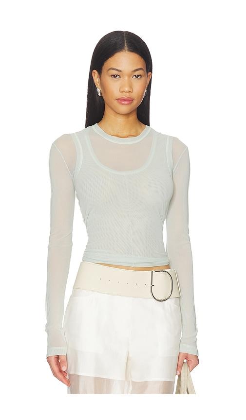 helmut lang mesh layered long sleeve top in mint.