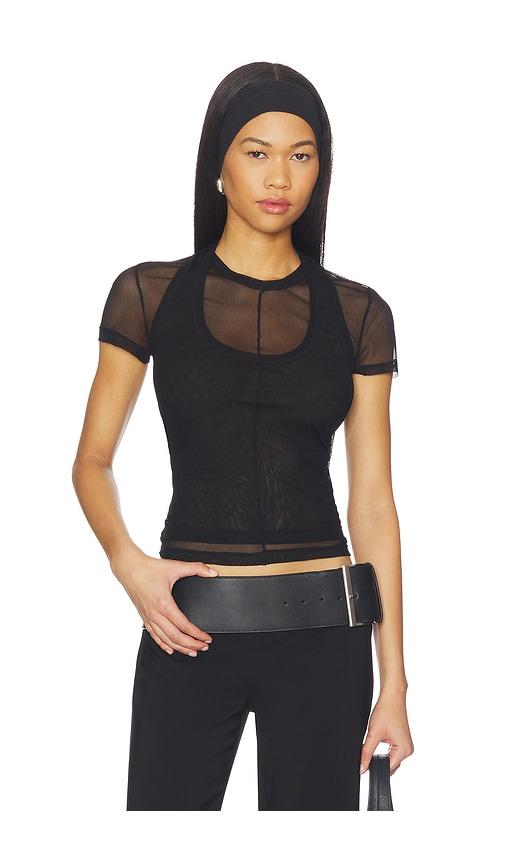 helmut lang mesh layered top in black.
