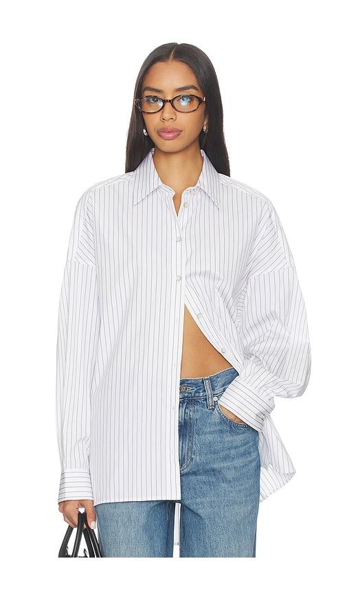 helmut lang placket cinch shirt in white.