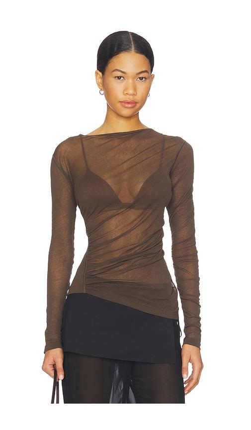 helmut lang seamed wind top in brown.