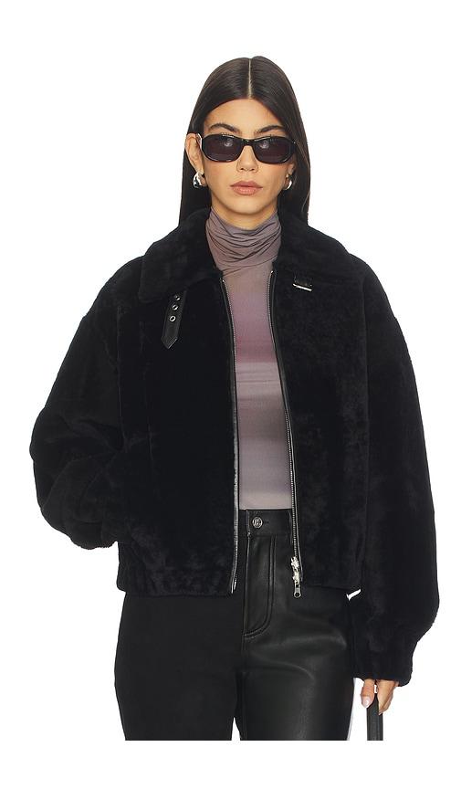 helmut lang shearling bomber in black.