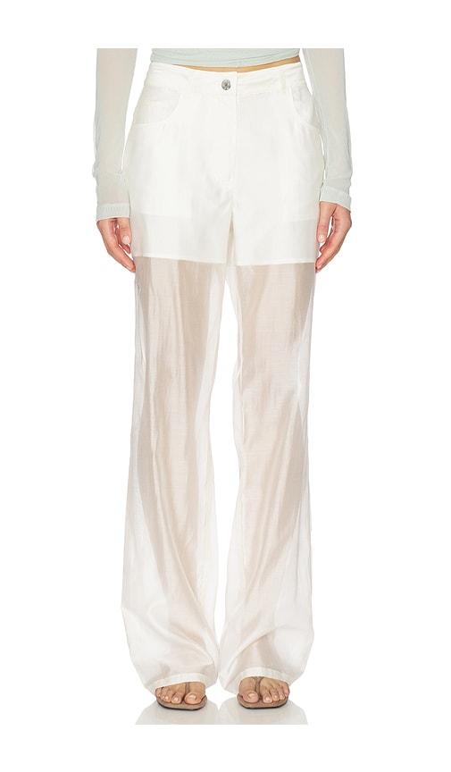 helmut lang sheer bootcut pant in white.