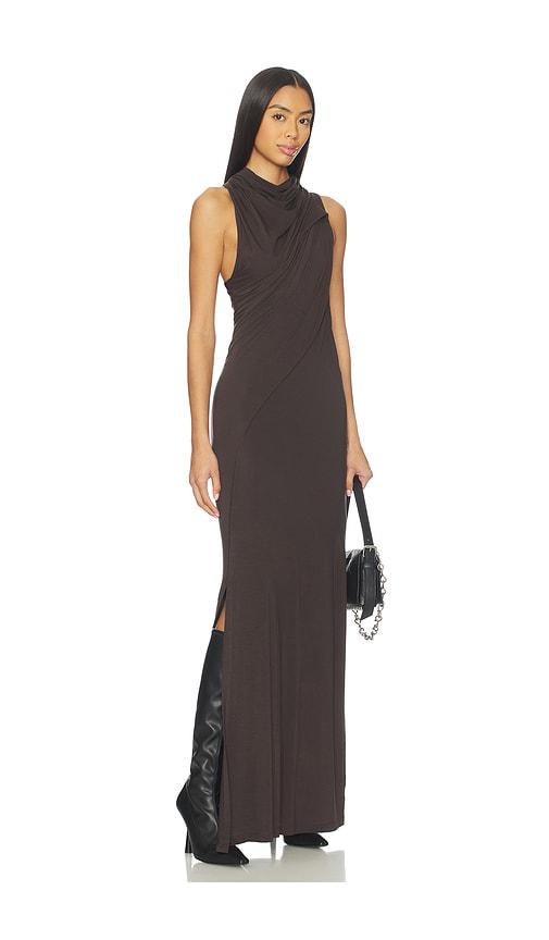 helmut lang sleeveless wind maxi dress in brown.
