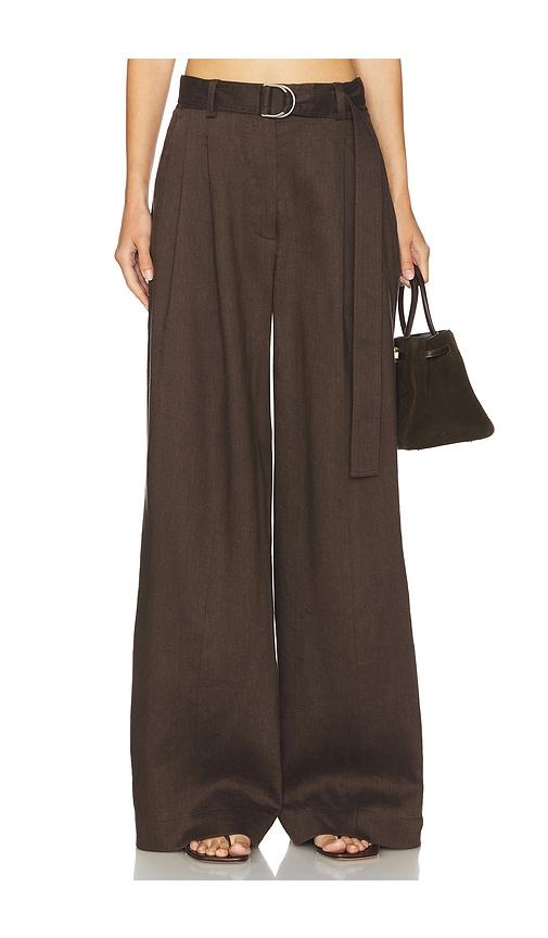 helmut lang wide double pleated trouser in chocolate.