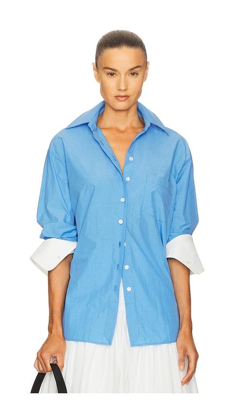helsa classic oversized shirt in tech poplin in blue.