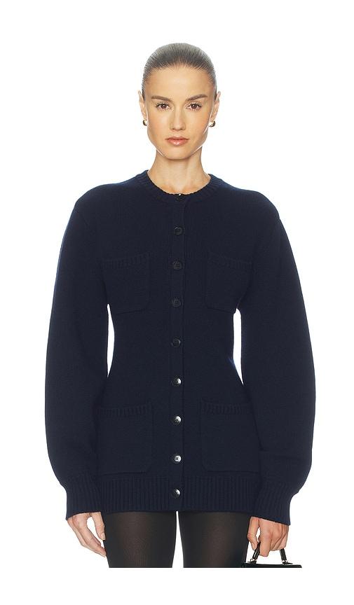 helsa devika wool cashmere cardigan in navy.