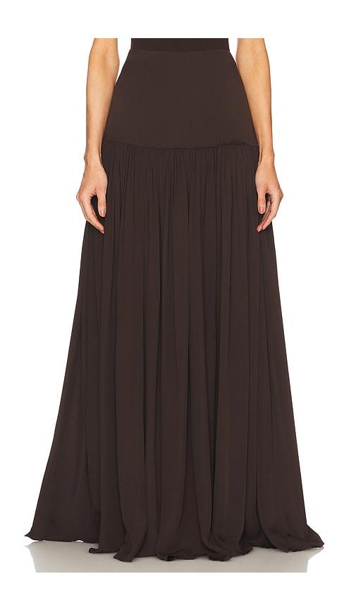 helsa diaphanous maxi skirt in brown.