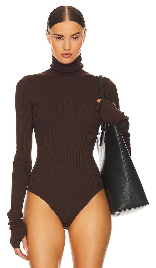 helsa edita turtleneck bodysuit in chocolate.
