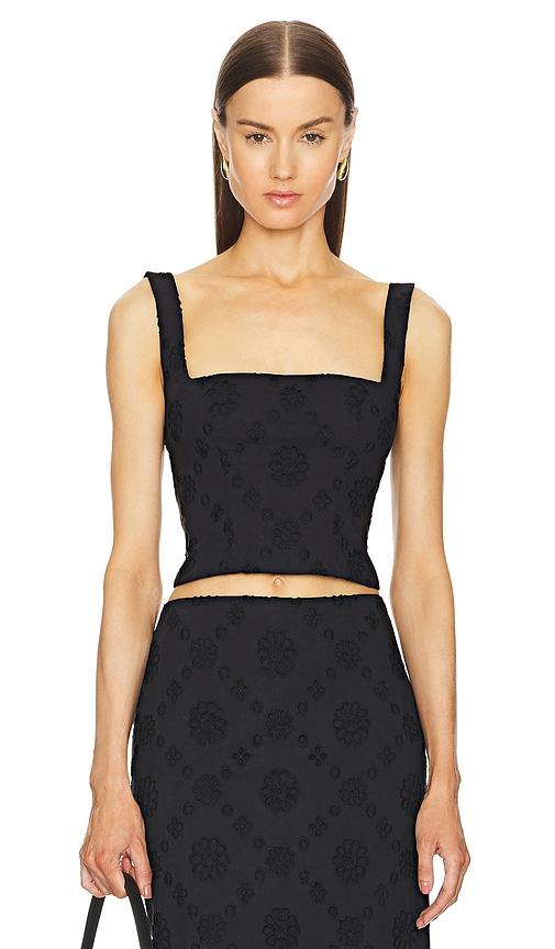 helsa eyelet corset top in black.