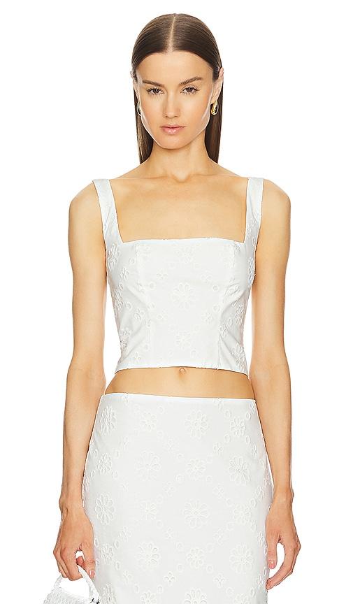 helsa eyelet corset top in white.