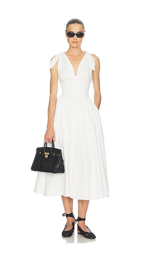 helsa fairweather midi dress in stretch cotton sateen in ivory.