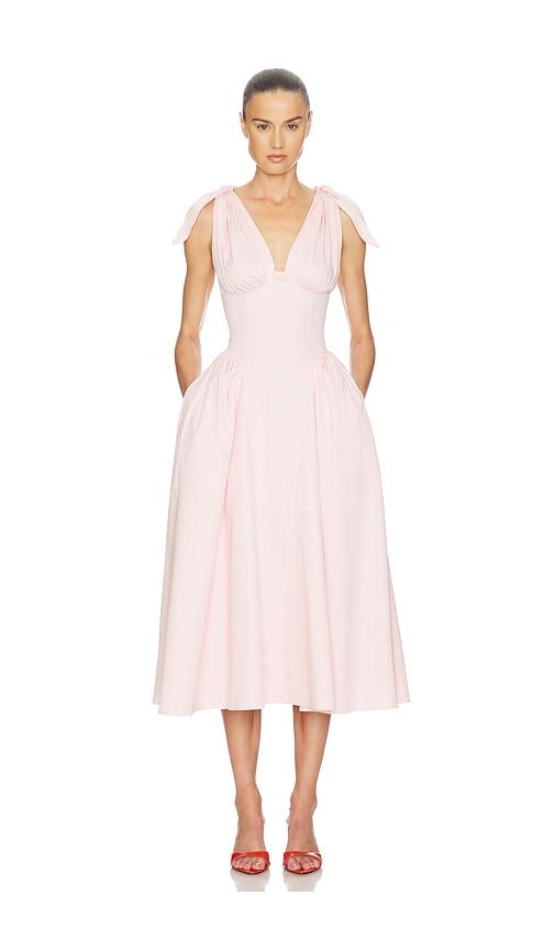helsa fairweather midi dress in stretch cotton sateen in rose.