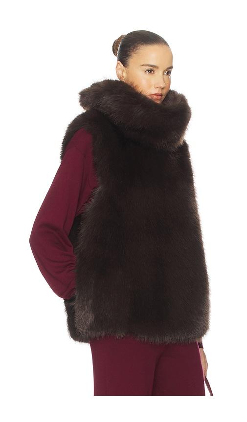 helsa faux fox gilet in brown.