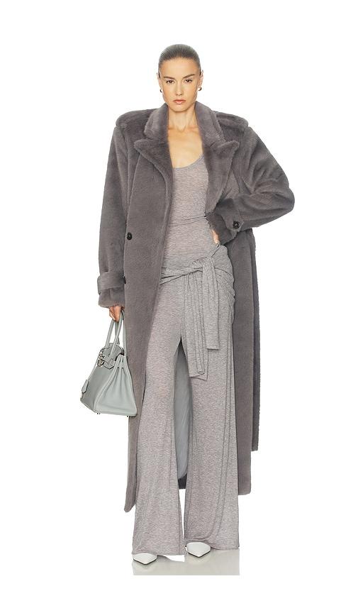 helsa faux fur long trench in grey.