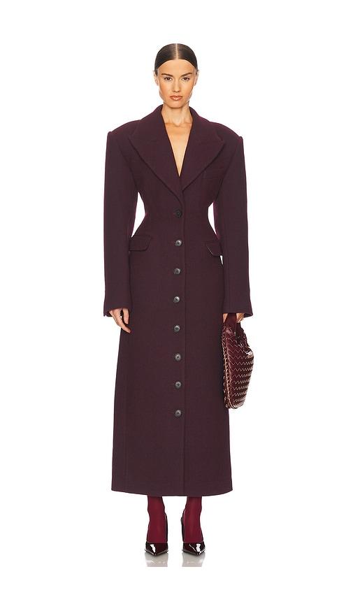 helsa italian wool blend topcoat in burgundy.