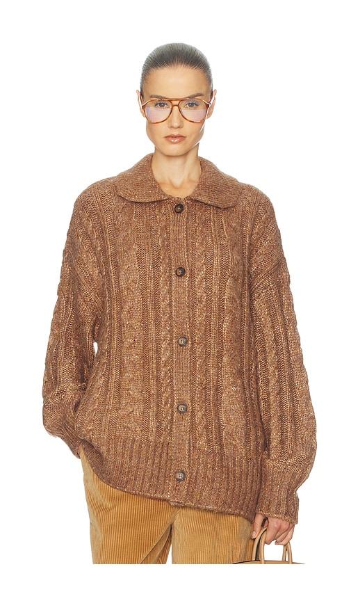 helsa jessiah cable cardigan in brown.
