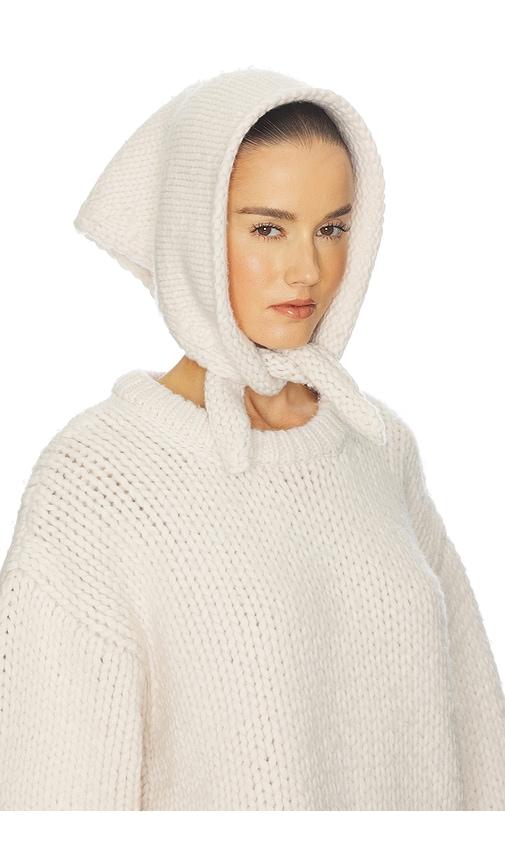 helsa kelcey hand knit kerchief scarf in beige.