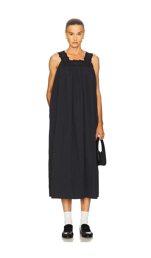 helsa midi dress with lace in tech poplin in black.