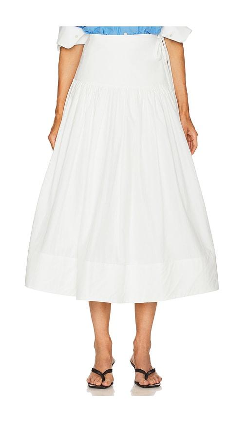helsa midi wrap skirt in tech poplin in white.