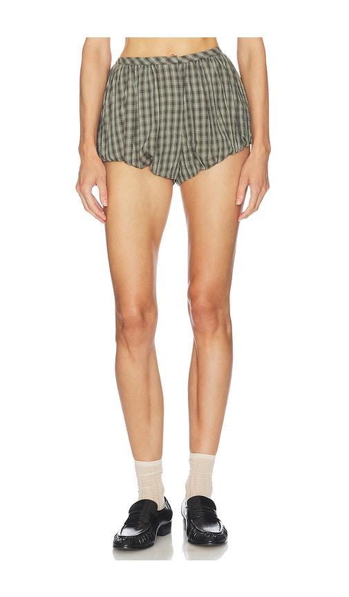 helsa novelty puff shorts in green,brown.