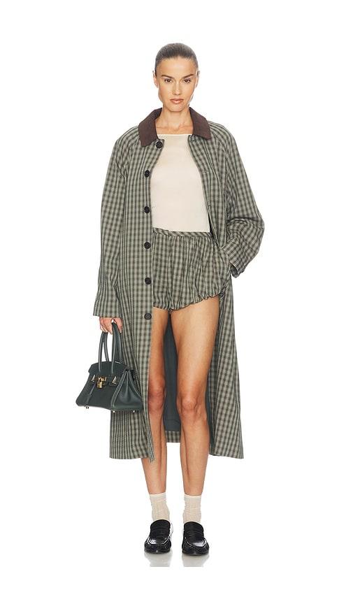 helsa novelty trench in green,brown.