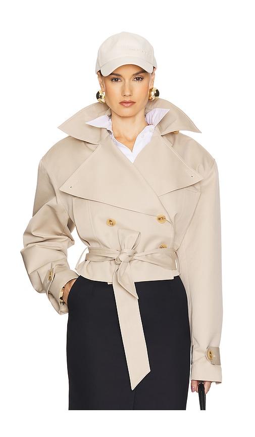 helsa oversized cropped trench in tan.