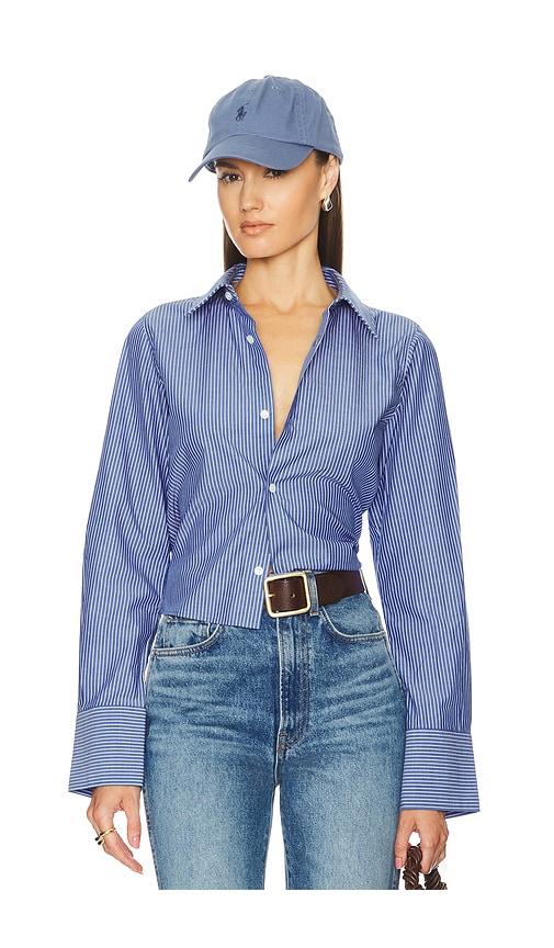 helsa pinstripe poplin fitted shirt in blue.