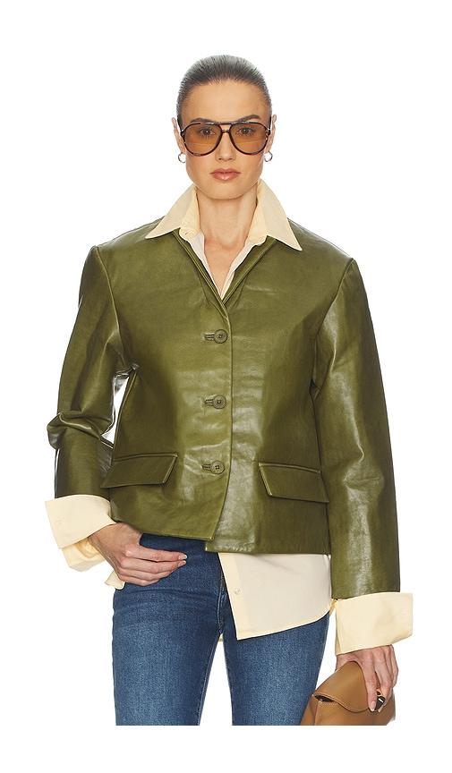 helsa puffy leather jacket in green.