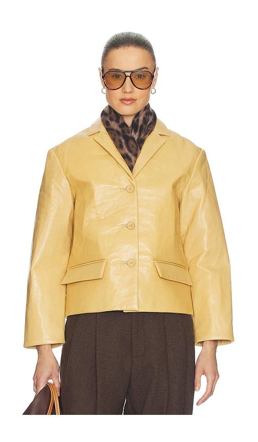 helsa puffy leather jacket in mustard.