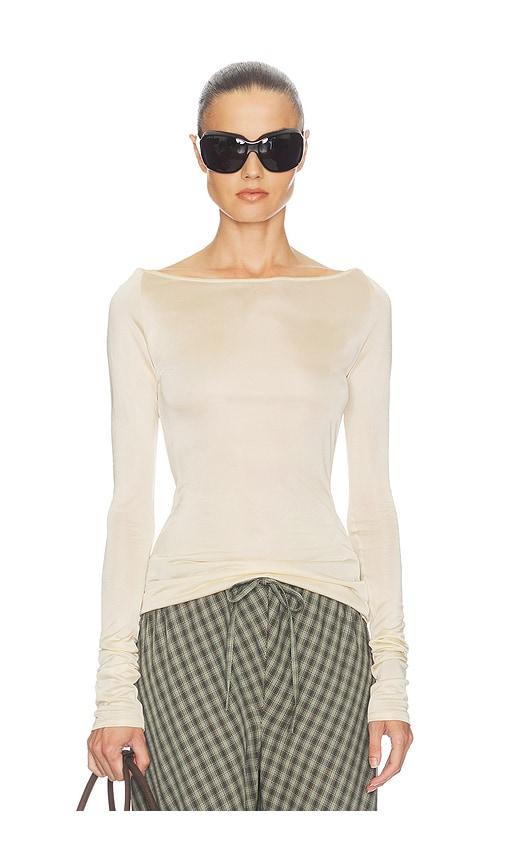 helsa slinky jersey off the shoulder top in neutral.