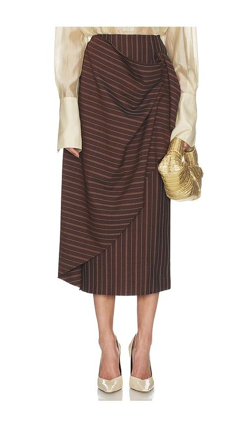 helsa stripe twill blanket skirt in brown.