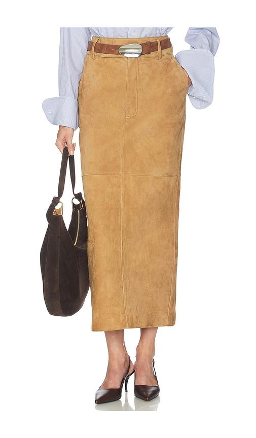 helsa suede column skirt in tan.
