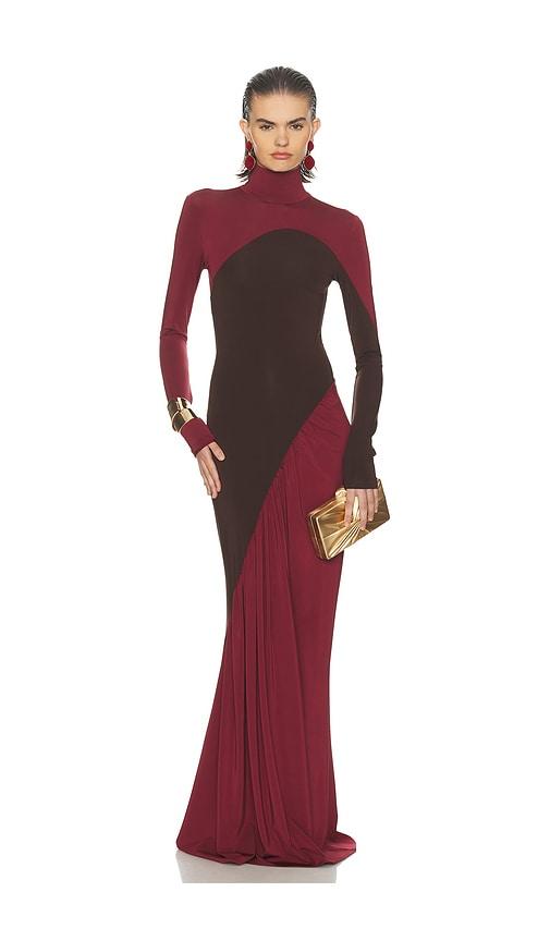 helsa the abstraction color blocked jersey dress in burgundy,chocolate.