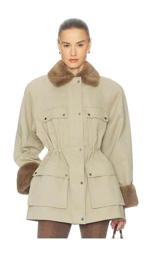helsa the balmoral jacket with faux fur trim in brown.