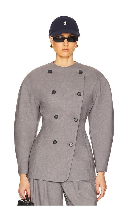 helsa the curvilinear blazer in charcoal.