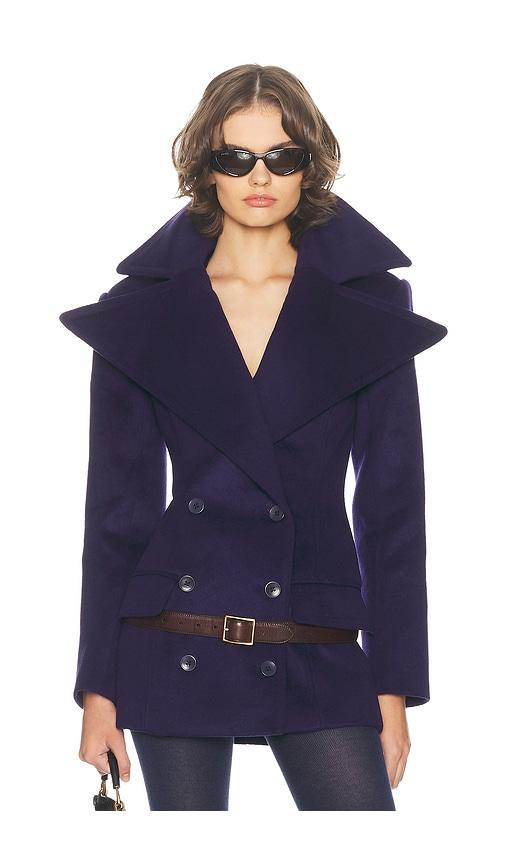 helsa the dramatic collar peacoat in navy.